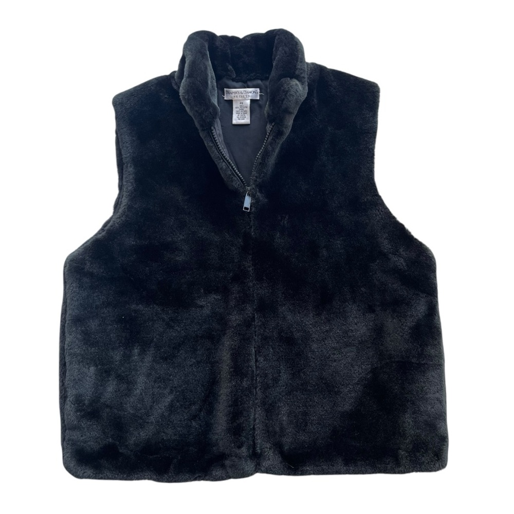 Draper’s & Damon’s Petites Women S Black Fuzzy Faux Fur Full Zip Front Vest #JIS